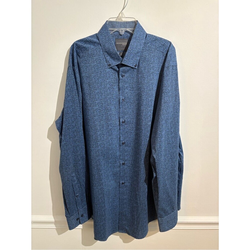 Madison Navy Micro-Pattern Long Sleeve Dress Shirt